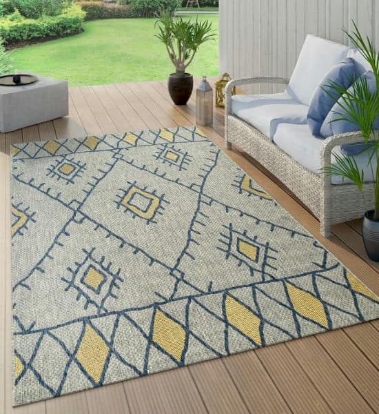 Moroccan Mural Fringed Outdoor Area Rug